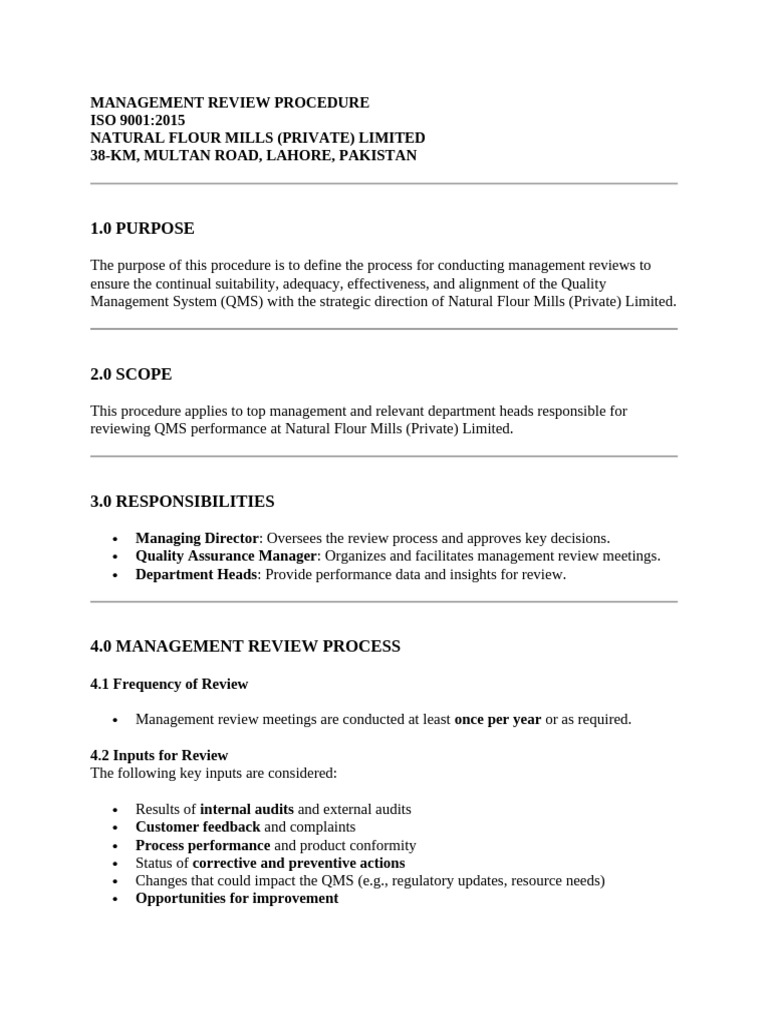 Management Review Procedure ISO 9001 | PDF | Quality Management System ...