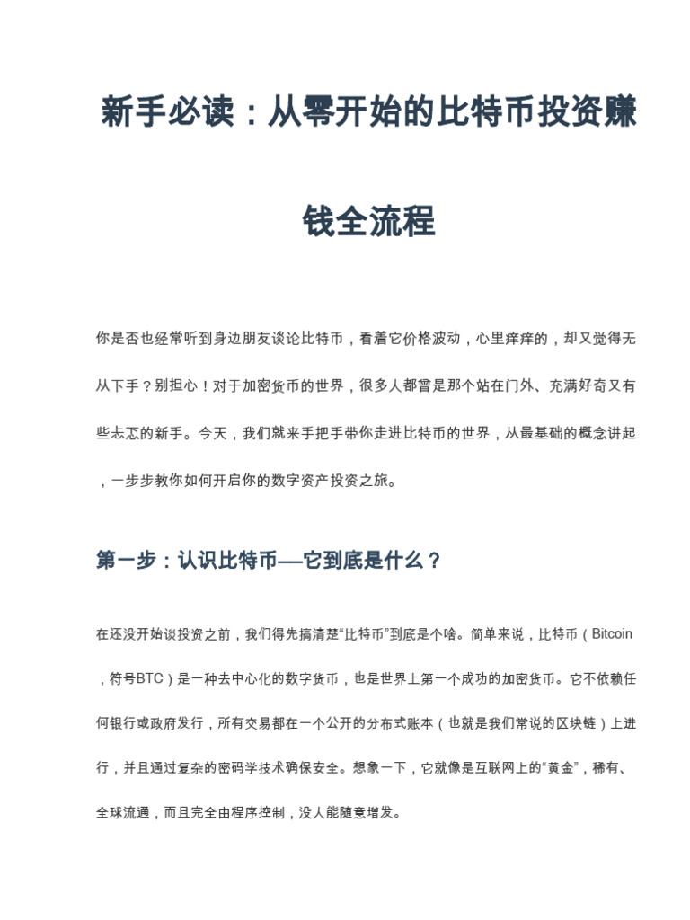 新手必读,从零开始的比特币投资赚钱全流程| PDF