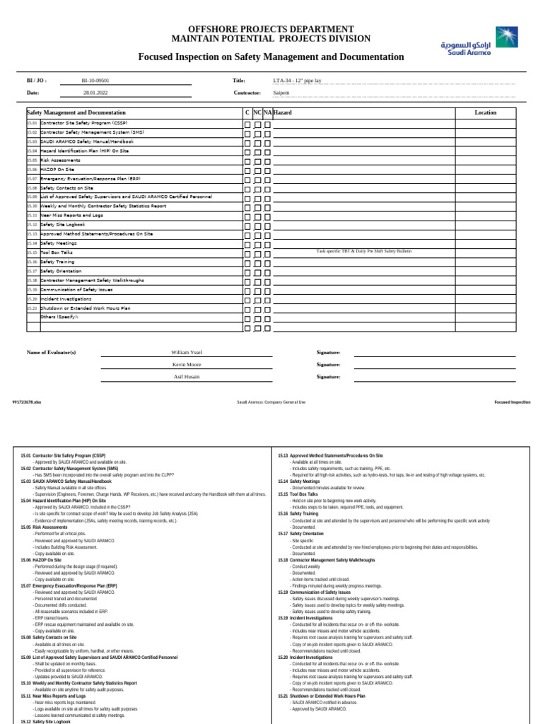 Saudi Aramco Safety Management Inspection | PDF | Business ...