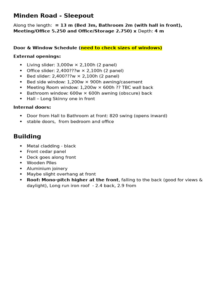 Minden Road Sleepout Building Plans | PDF