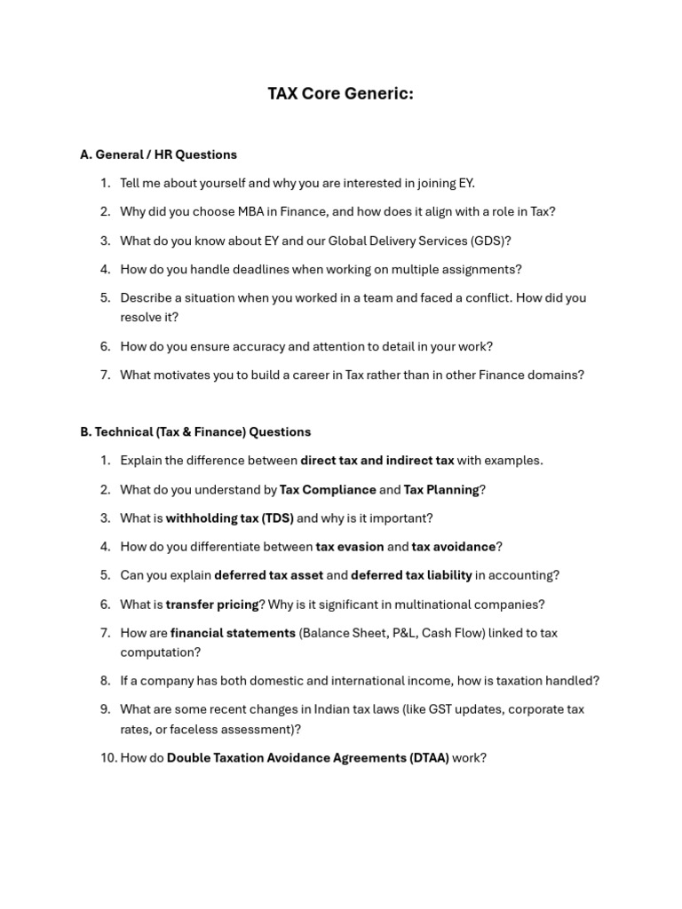 EY Tax Interview Preparation Guide | PDF