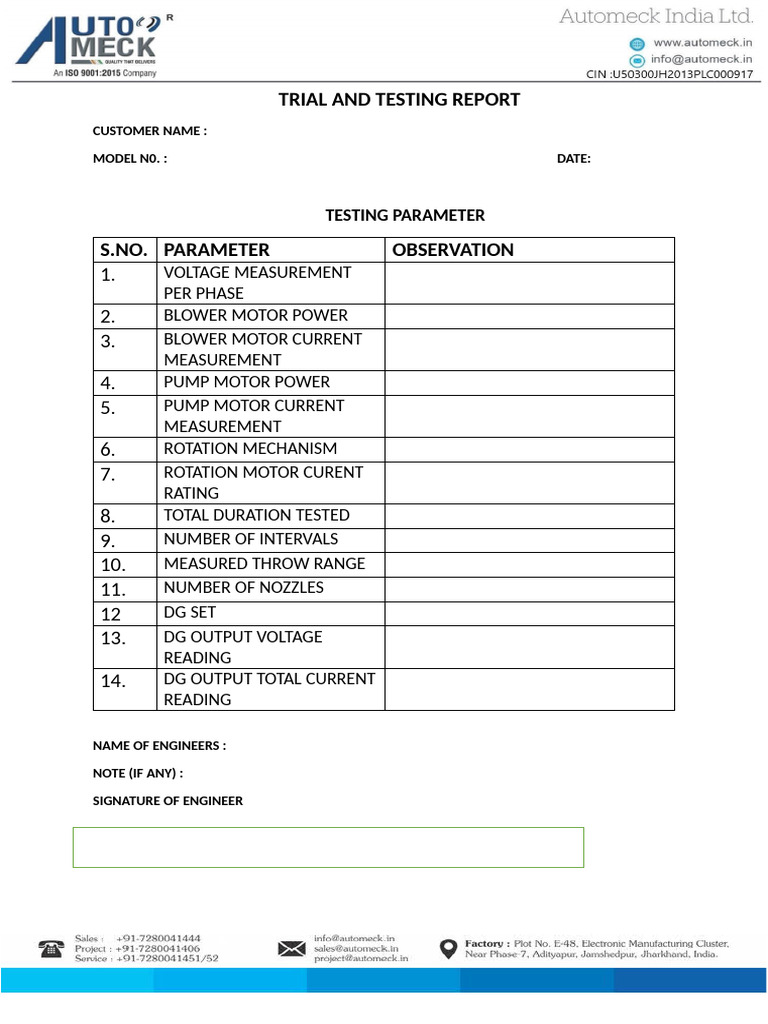 Trial and Testing Report Overview | PDF