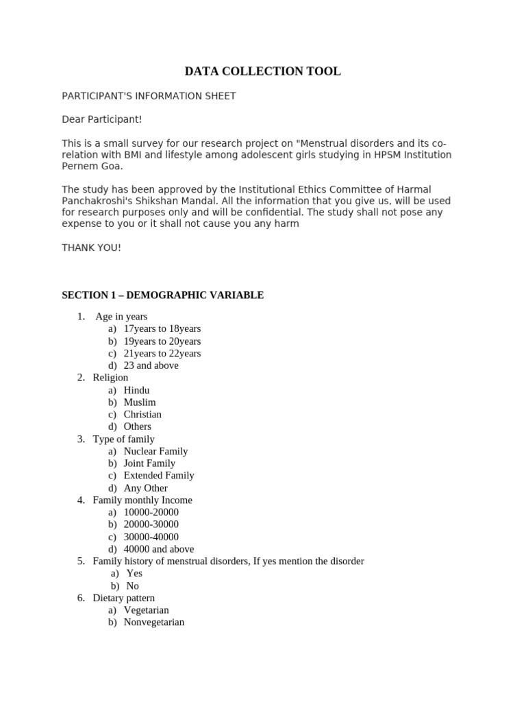 2 Menstrual Disorder Final Tool | PDF | Body Mass Index