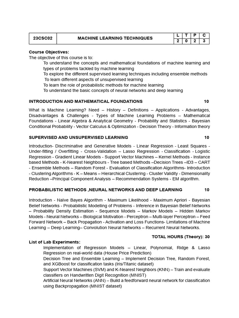 Machine Learning Techniques Course Overview | PDF | Machine Learning ...