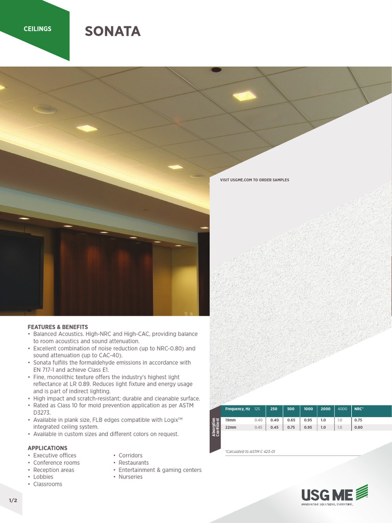 Sonata Acoustical Ceiling Ref - ct-tds032!2!2 | PDF | Sound | Attenuation