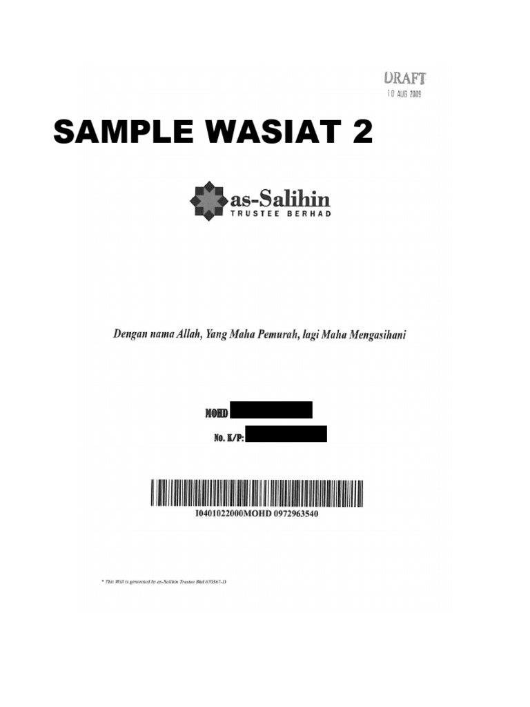 10.sample Wasiat | PDF