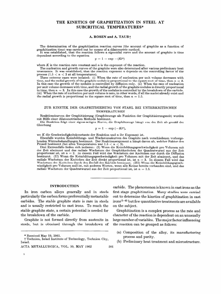 The Kinetics of Graphitization in Steel at Subcritical Temperatures ...
