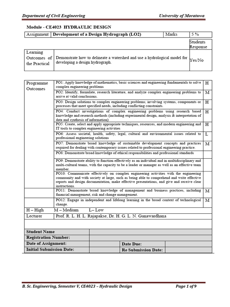 Hydraulic Design Hydrograph Assignment | PDF | Discharge (Hydrology ...