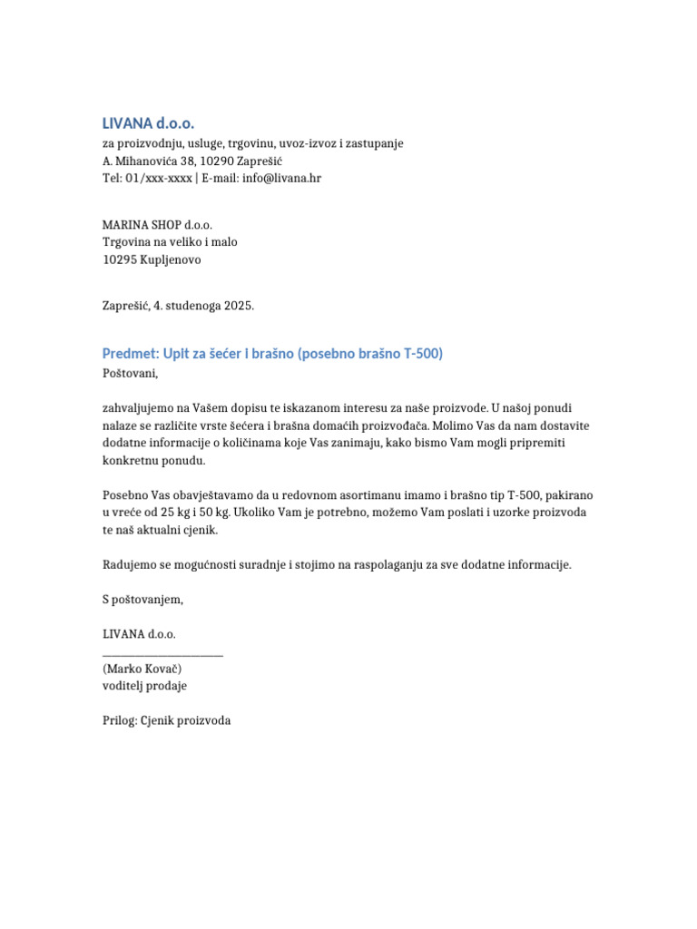 LIVANA Upit | PDF
