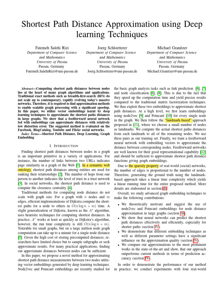 Deep Learning for Shortest Path Approximation | PDF | Distance ...