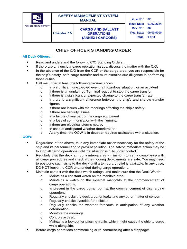 CO STANDING ORDERS | PDF | Ships | Shipping