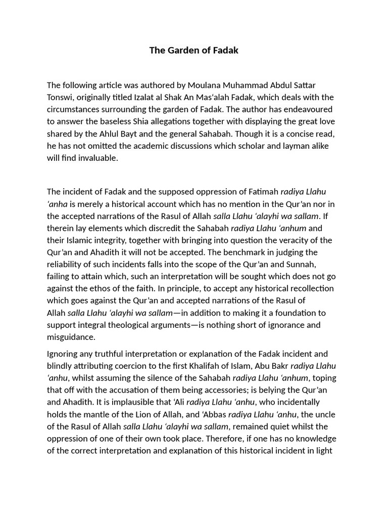 Understanding the Fadak Incident | PDF | Shia Islam | God In Islam