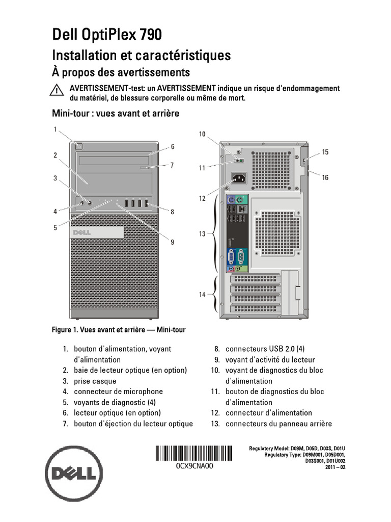 Caractéristiques et installation Dell OptiPlex 790 | PDF | USB | Intel