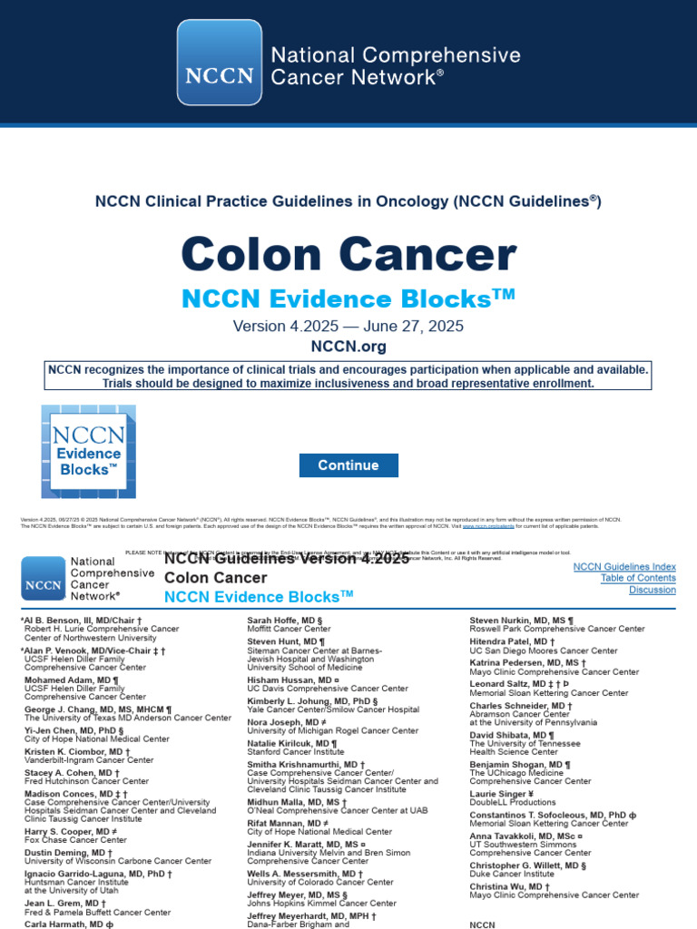 NCCN Guidelines 2025: Colon Cancer | PDF | Colorectal Cancer | Metastasis