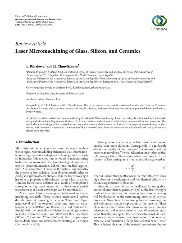 Laser Micromachining of Glass and Silicon | PDF | Laser | Electron