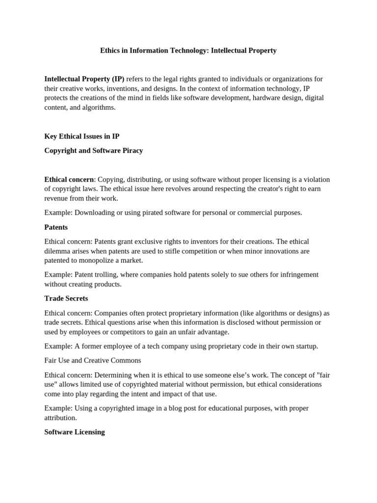 Ethical Issues in IT Intellectual Property | PDF | Intellectual ...