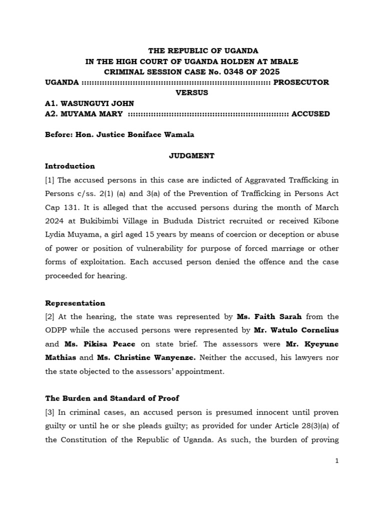 Uganda High Court Ruling on Trafficking Case | PDF | Burden Of Proof ...