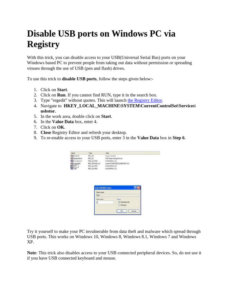 Disable USB Ports on Windows PC | PDF
