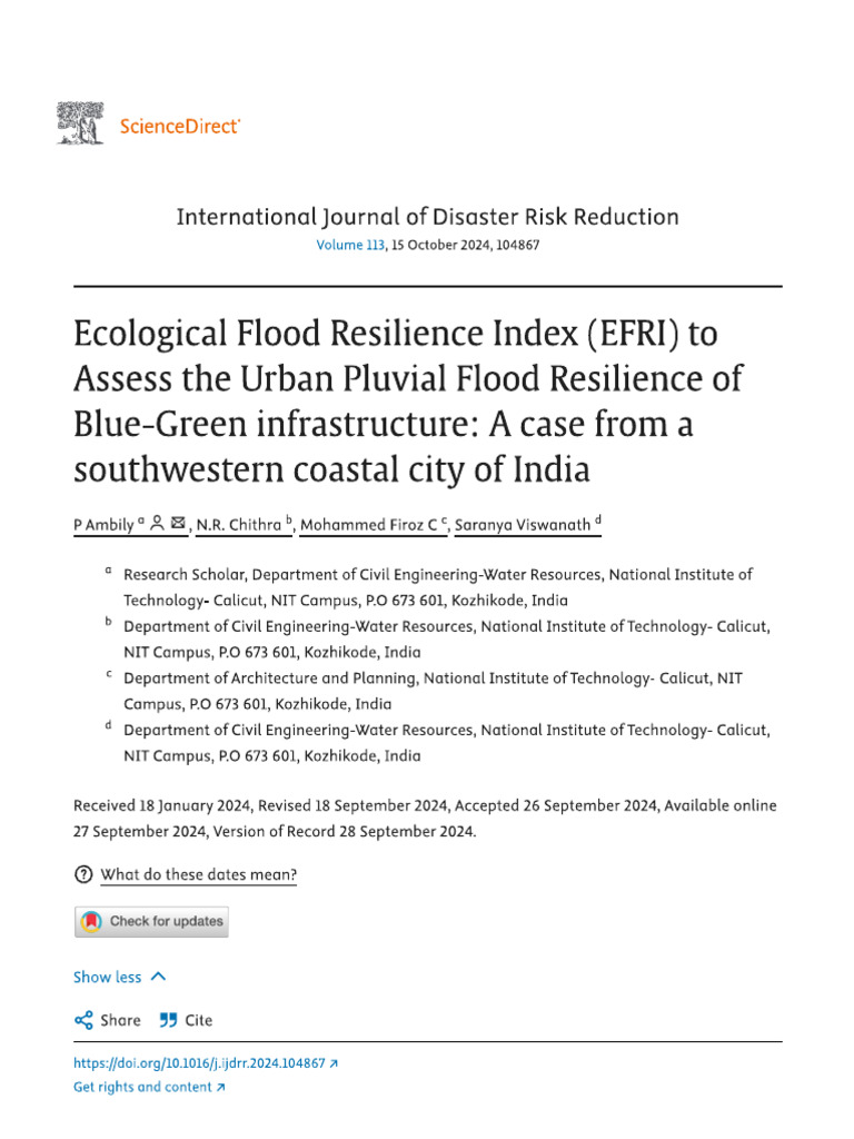 Ecological Flood Resilience Index (EFRI) To | PDF
