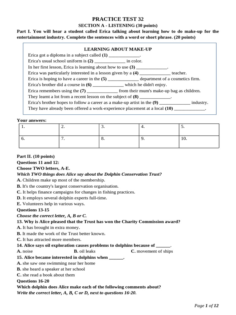 Listening Practice Test on Make-Up and Dolphins | PDF | Artificial ...