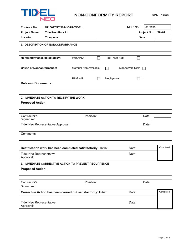 Non-Conformity Report for Tidel Neo Park | PDF