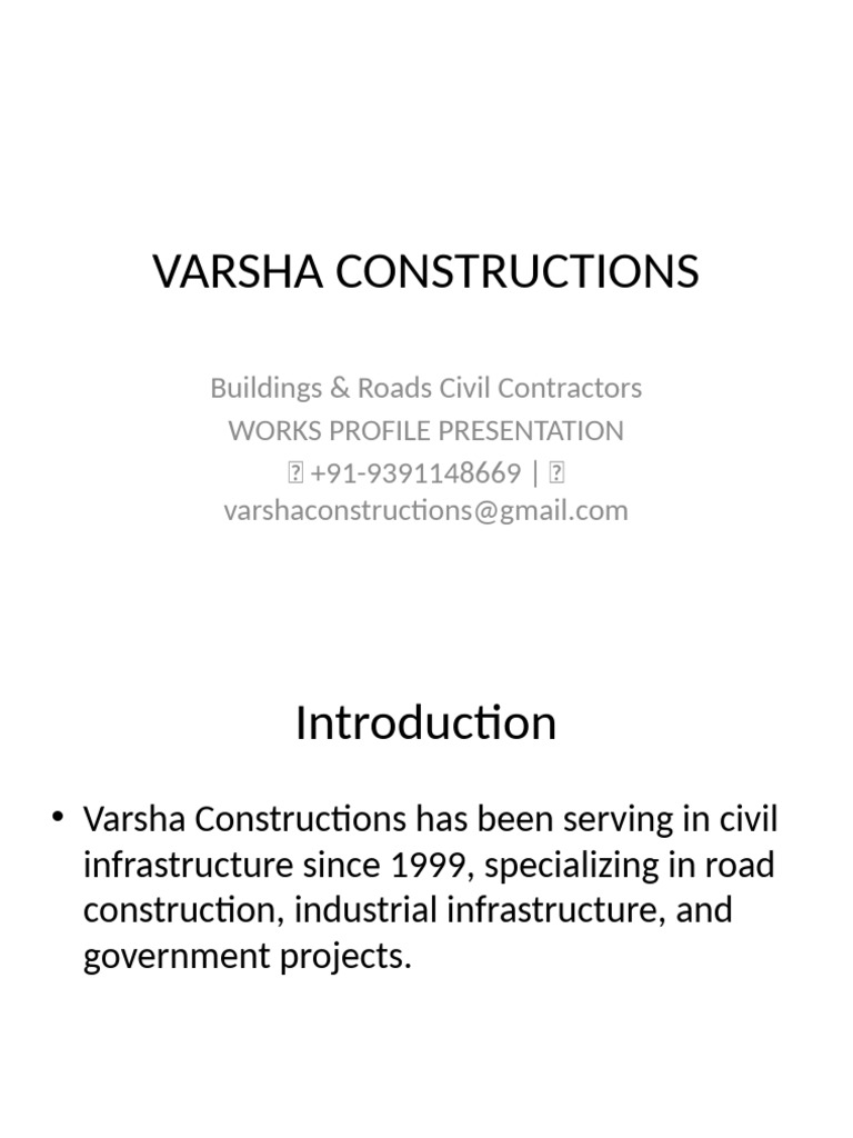 Varsha Constructions: Civil Contractors Overview | PDF