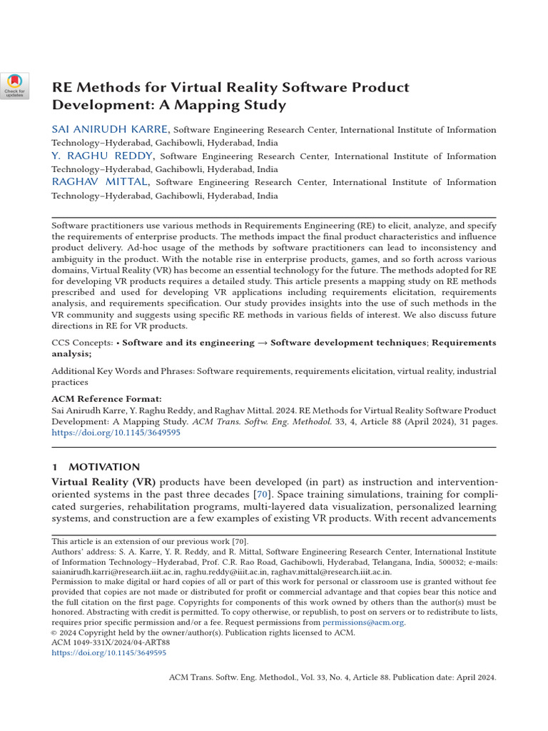 RE Methods for VR Software Development | PDF | Virtual Reality | 3 D ...