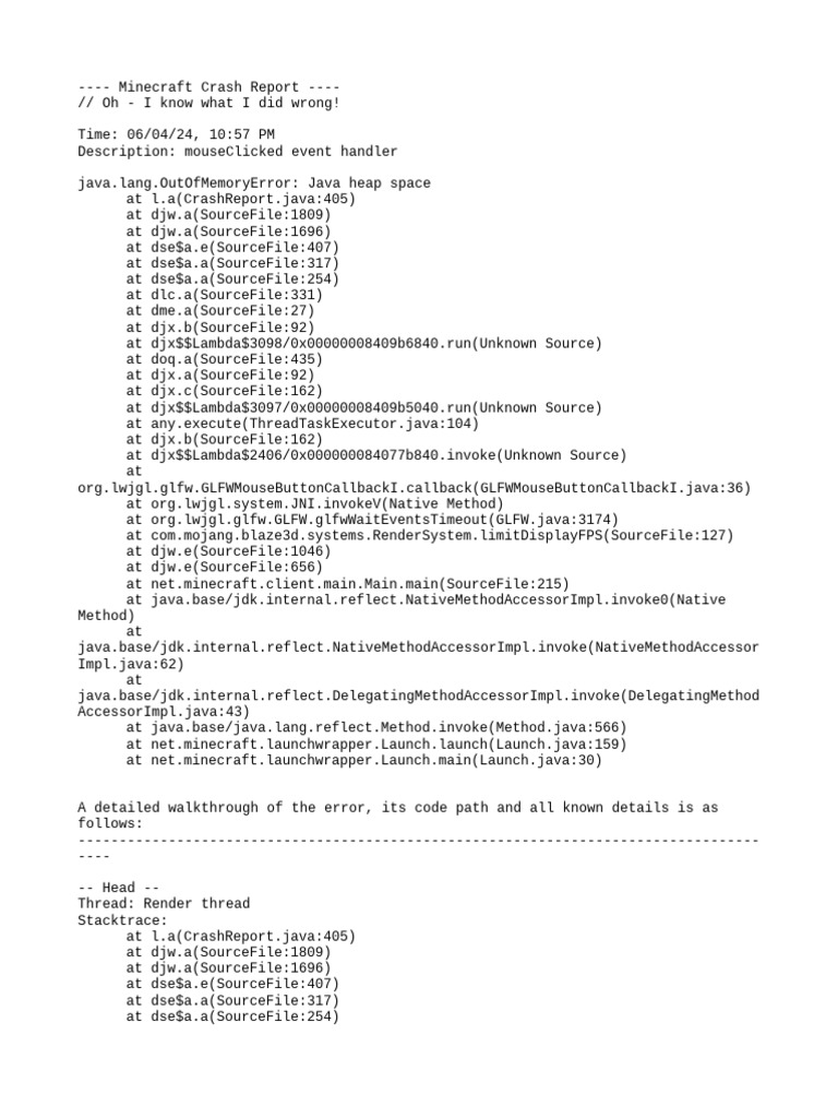 Minecraft OutOfMemory Crash Report | PDF | Java (Programming Language ...