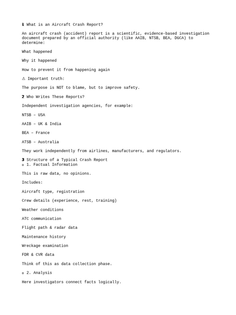 Understanding Aircraft Crash Reports | PDF