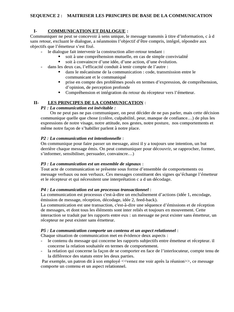 Principes essentiels de la communication | PDF | Communication non ...