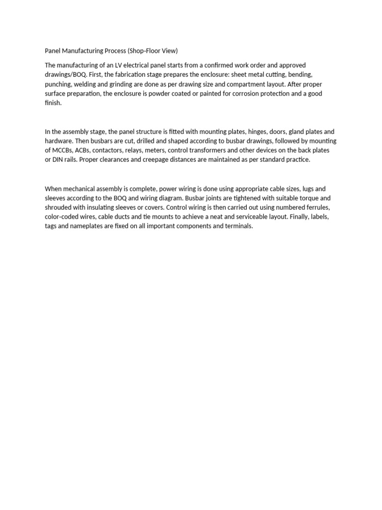 LV Electrical Panel Manufacturing Process | PDF