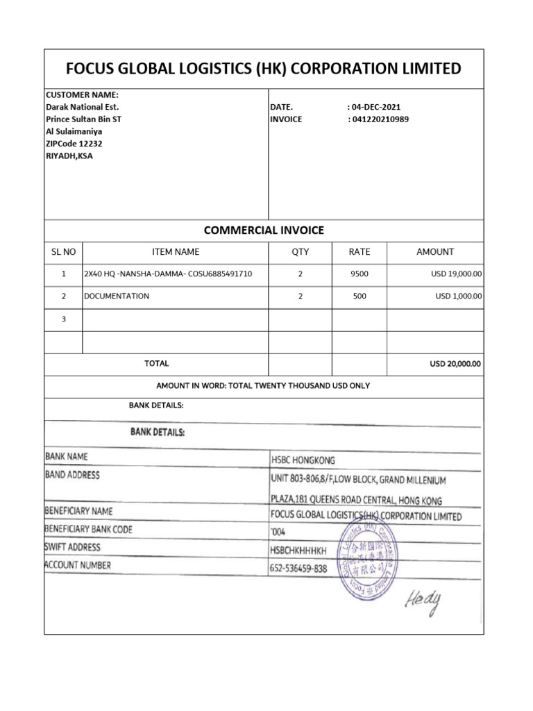 Commercial Invoice for Darak National Est. | PDF