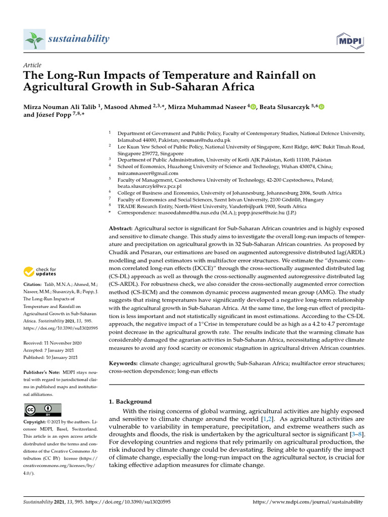 The Long-Run Impacts of Temperature and Rainfall On Agricultural Growth ...