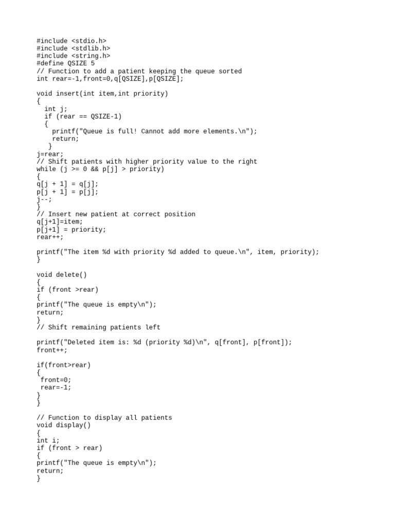 Patient Queue Management in C | PDF