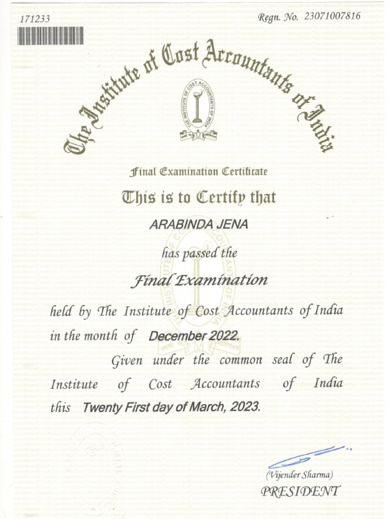 CMA Final Certificate | PDF