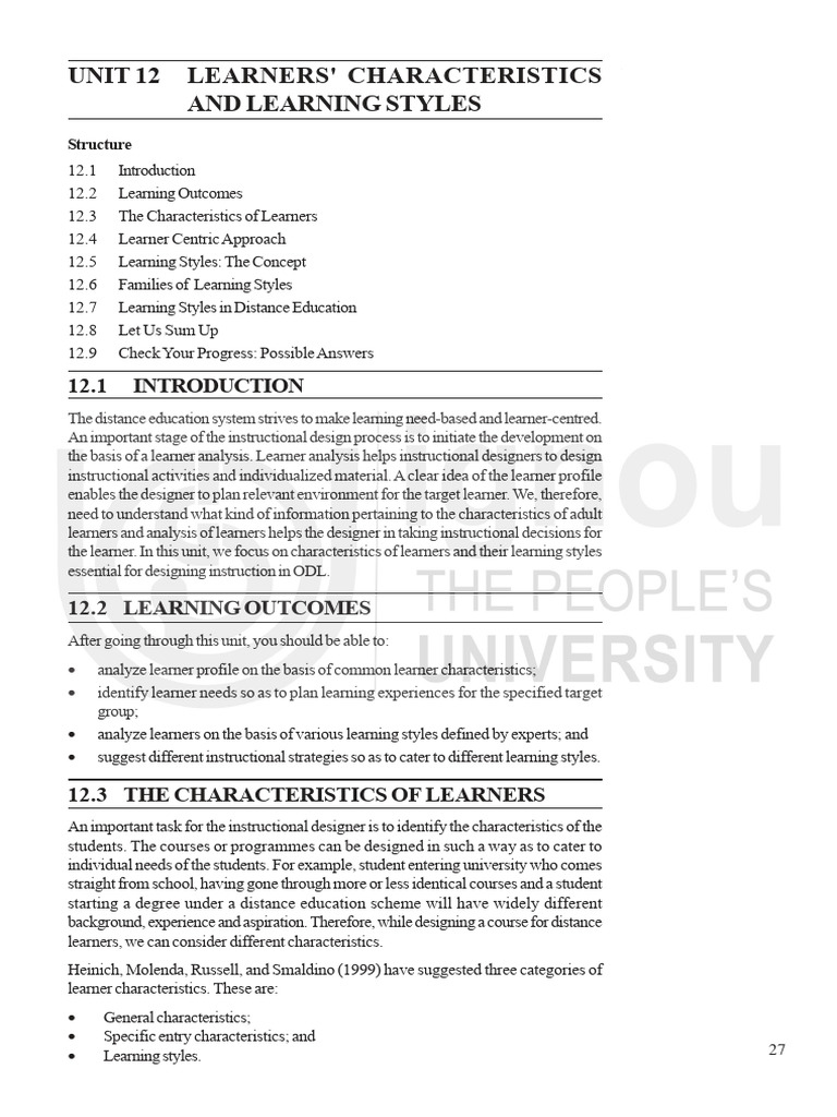 Learner Characteristics & Styles in Education | PDF | Learning Styles ...