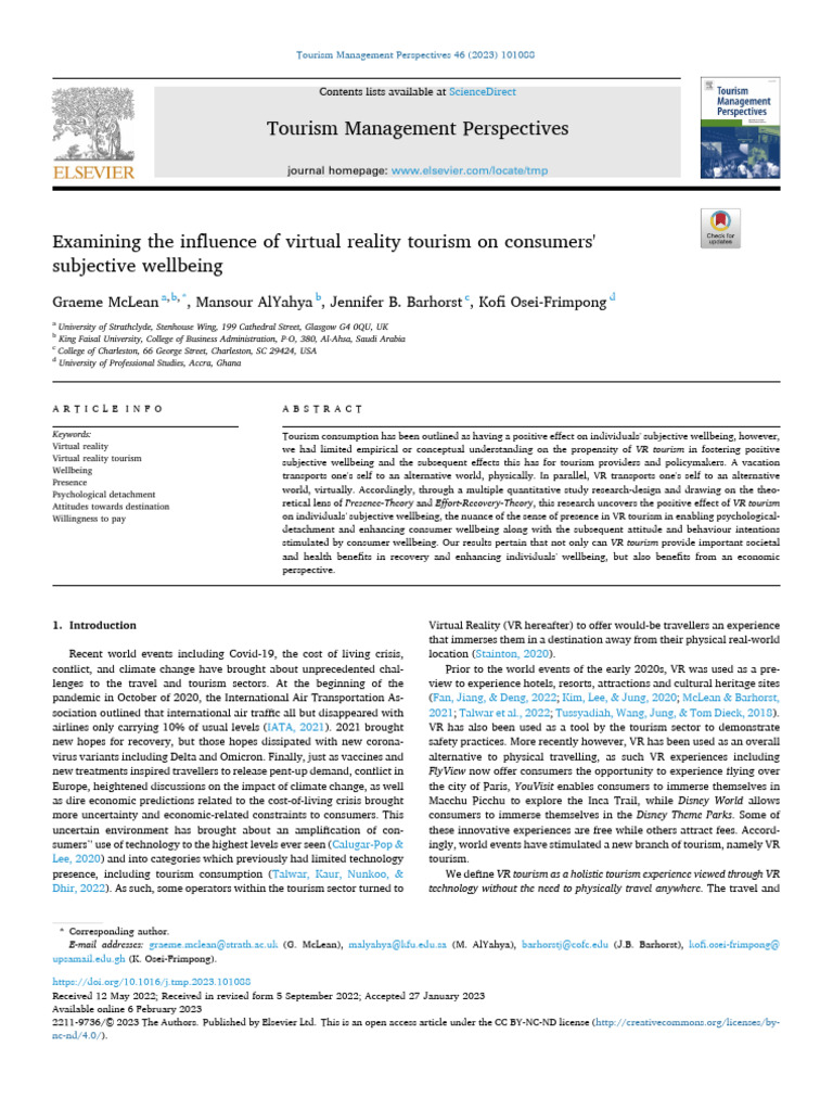 VR Tourism's Impact on Wellbeing | PDF | Virtual Reality | Cost Of Living
