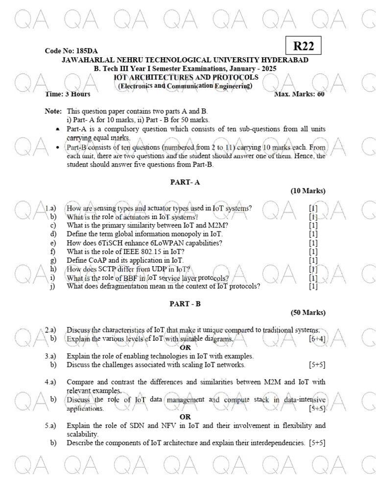 IoT Architectures & Protocols Exam Paper | PDF | Internet Of Things ...