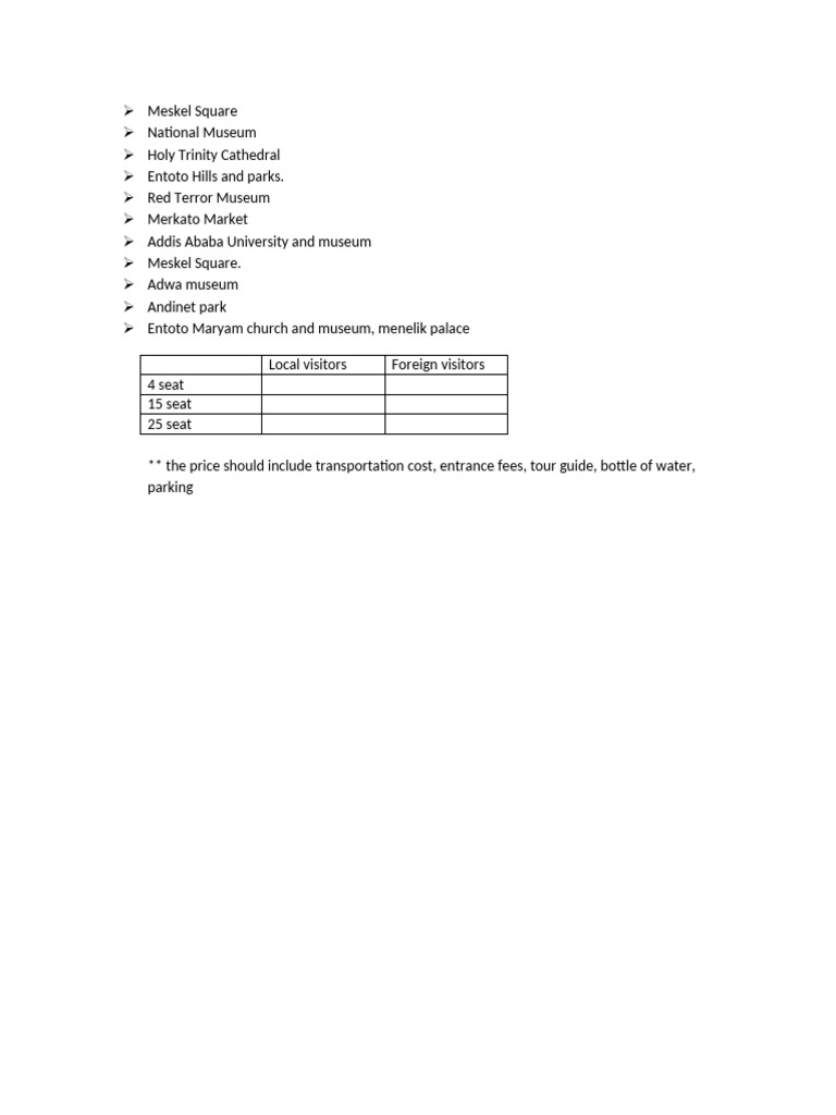 Addis Ababa Tour Package Details | PDF