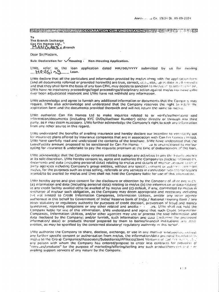 Declaration Cum Undertaking | PDF