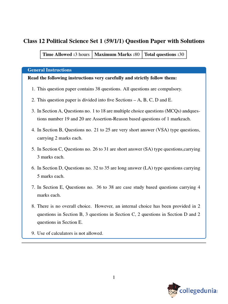 Class 12 Political Science Question Paper | PDF | Non Aligned Movement ...