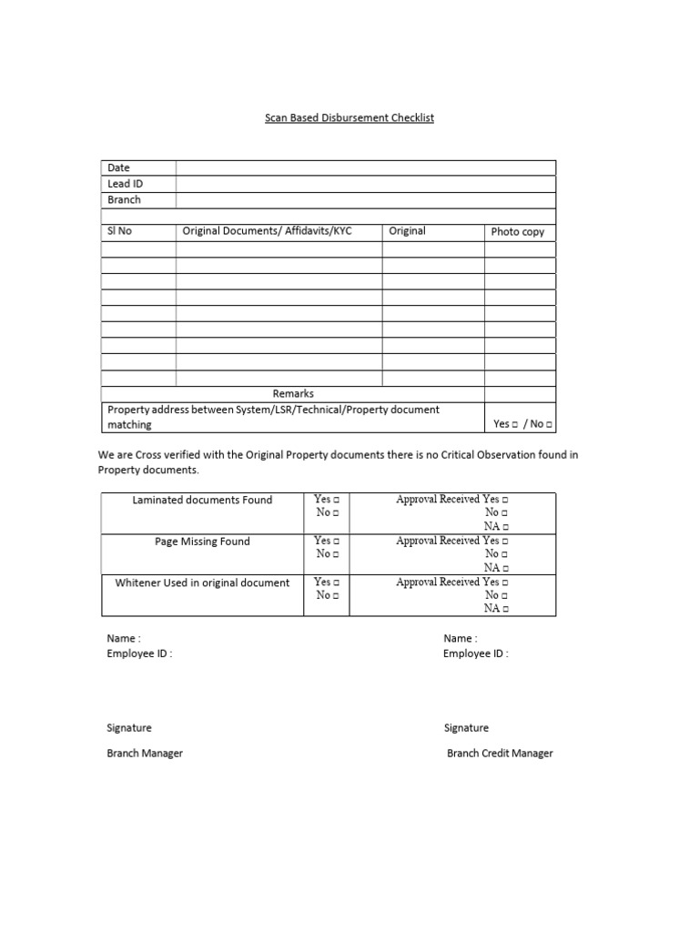 BM & BCM Check List | PDF