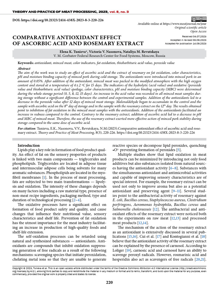 Comparative Antioxidant Effect of Ascorbic Acid and Rosemary Extract ...