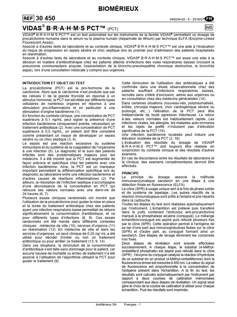 Test VIDAS PCT pour évaluation du sepsis | PDF | Médecine clinique ...