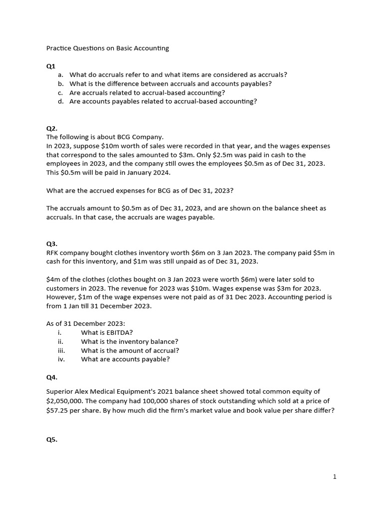 Basic Accounting Practice Questions | PDF | Depreciation | Equity (Finance)