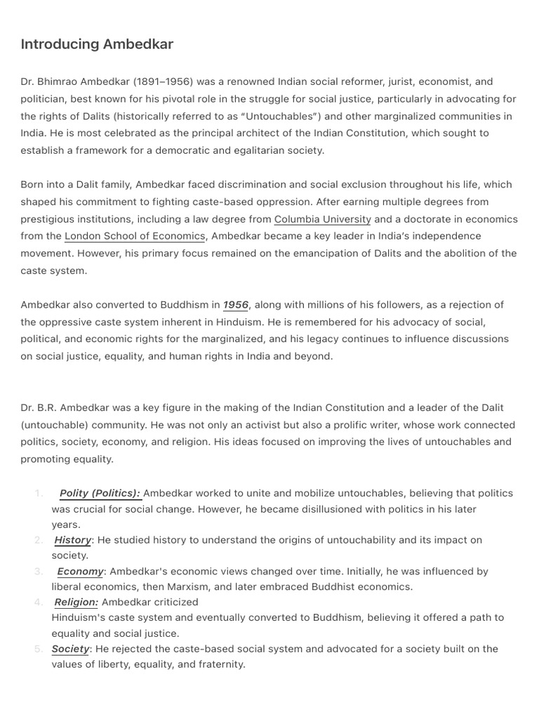 Ambedkar: Architect of Social Justice | PDF | Dalit | Social Democracy