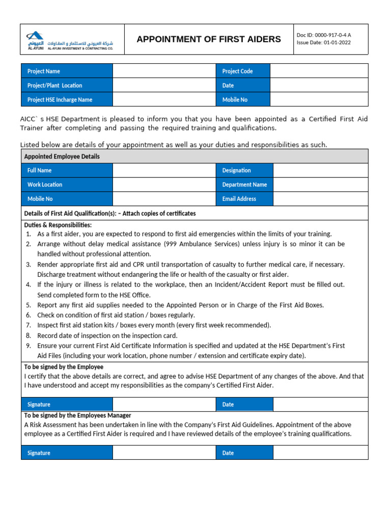 Certified First Aider Appointment Guide | PDF | First Aid | Public Safety