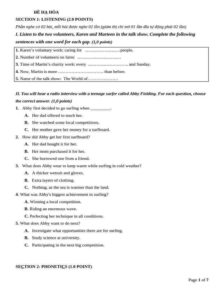 Listening and Grammar Practice Test | PDF | State School