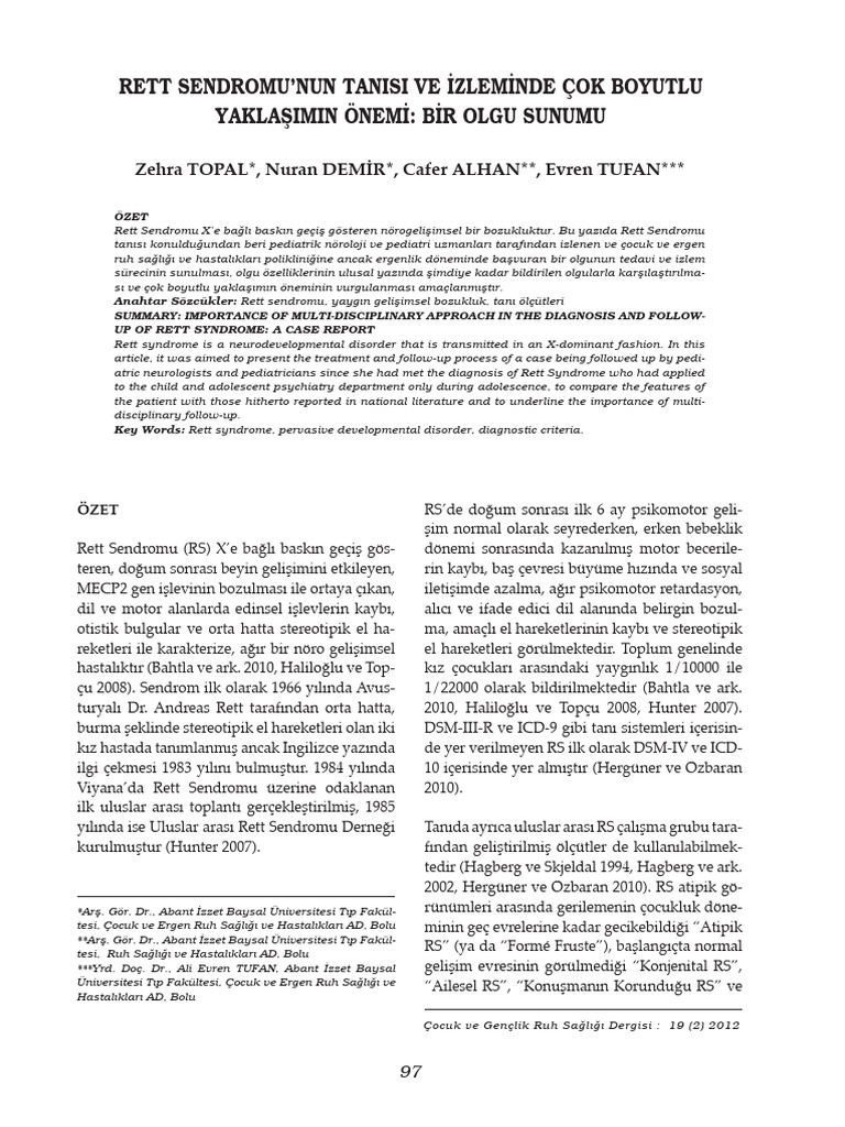 Rett SendromuNun Tanisi Ve Izlemi Nde Co | PDF