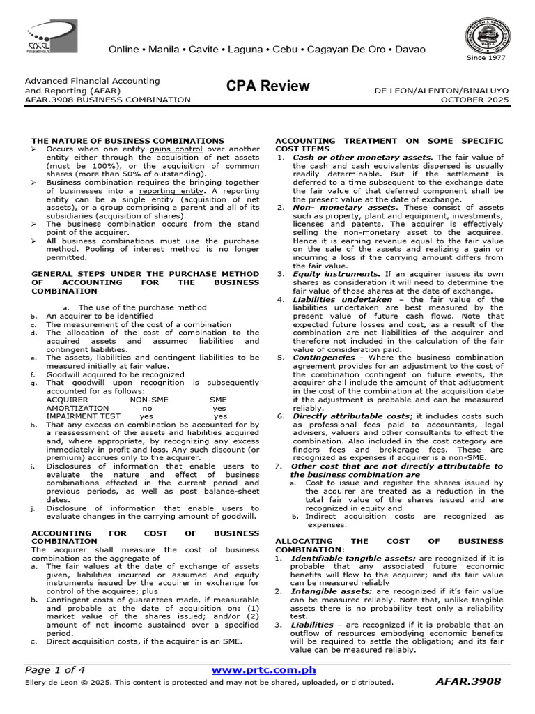 Afar 3908 Business Combination- Merger1 | PDF | Goodwill (Accounting ...